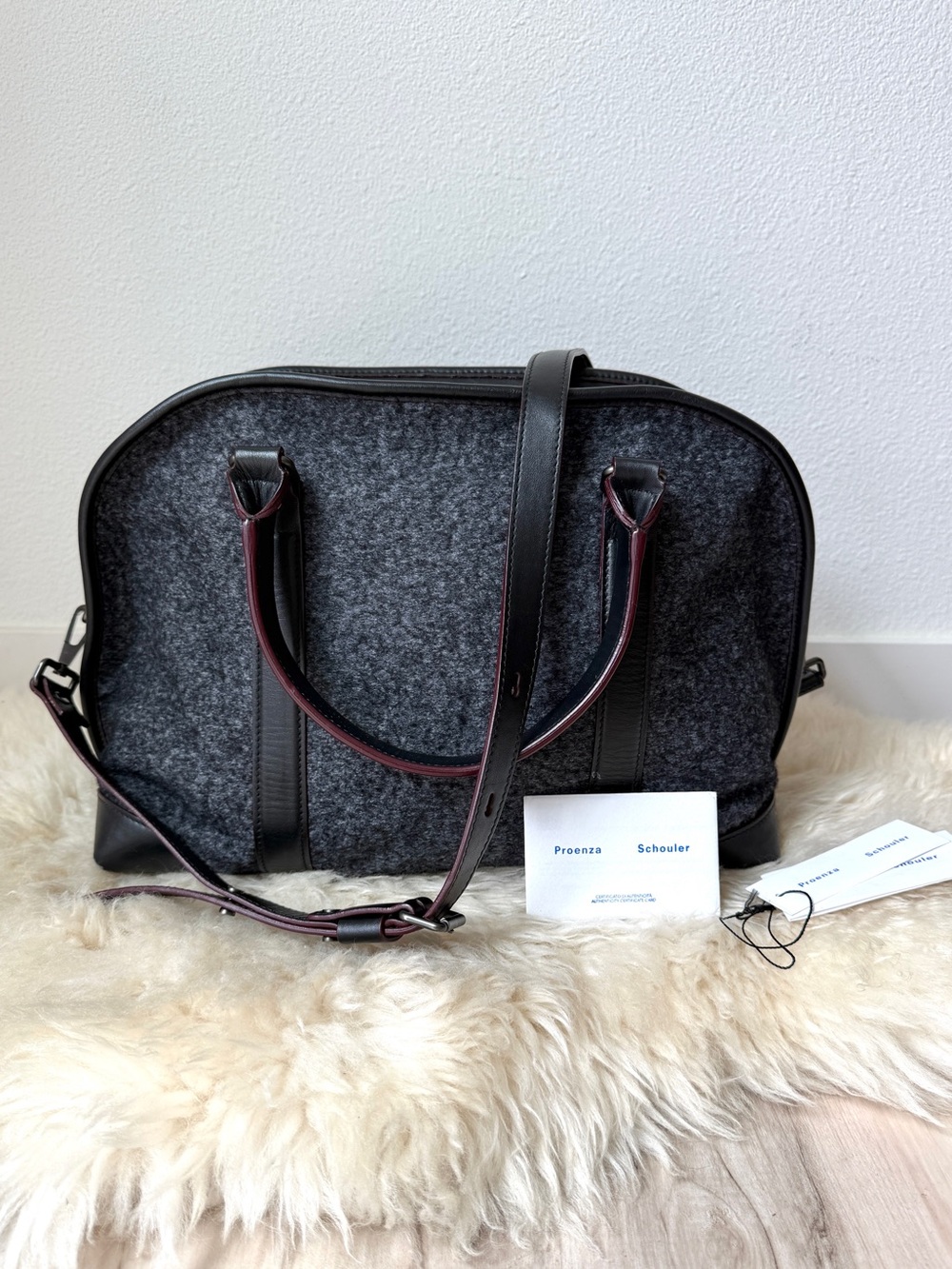 Proenza Schouler Bergen Duffle Bag Felt with Burgundy-trimmed Black Leather